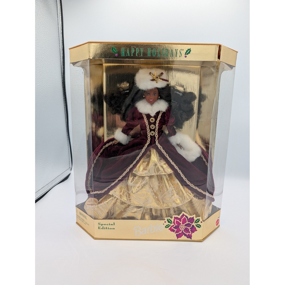 1996 Happy Holidays Barbie Special Edition African American Burgundy Velvet Gown